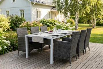 Tunis Matgrupp Utomhus 205 + 6 Thor Fåtölj Lyx m Armstöd m Dyna - Vit/Grå/Aintwood/Svart - Utemöbler & utemiljö - Utegrupp - Matgrupp utomhus