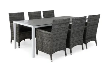 Tunis Matgrupp Utomhus 205 + 6 Thor Fåtölj Lyx m Armstöd m Dyna - Vit/Grå/Aintwood/Svart - Utemöbler & utemiljö - Utegrupp - Matgrupp utomhus