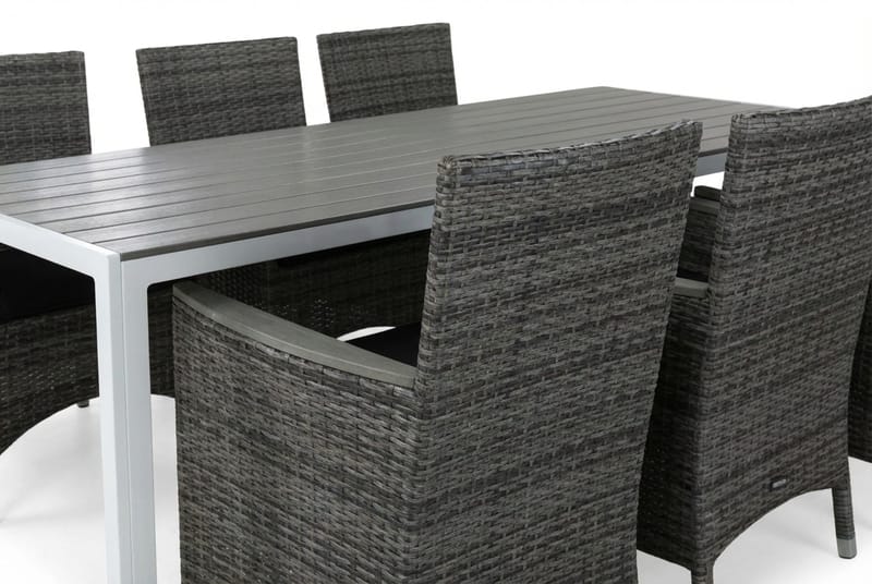 Tunis Matgrupp Utomhus 205 + 6 Thor Fåtölj Lyx m Armstöd m Dyna - Vit/Grå/Aintwood/Svart - Utemöbler & utemiljö - Utegrupp - Matgrupp utomhus