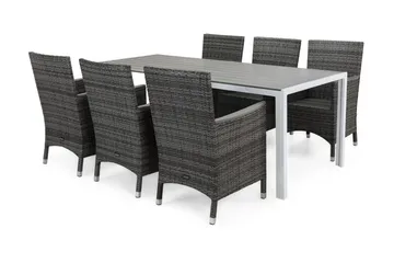 Tunis Matgrupp Utomhus 205 + 6 Thor Fåtölj Lyx m Armstöd - Vit/Grå/Aintwood - Utemöbler & utemiljö - Utegrupp - Matgrupp utomhus