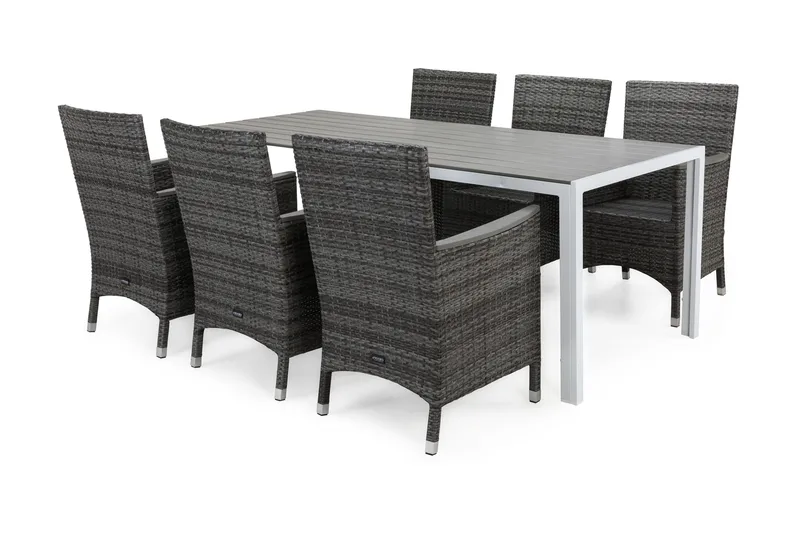 Tunis Matgrupp Utomhus 205 + 6 Thor Fåtölj Lyx m Armstöd - Vit/Grå/Aintwood - Utemöbler & utemiljö - Utegrupp - Matgrupp utomhus