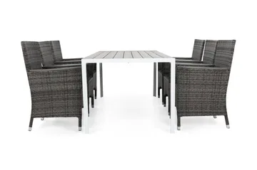 Tunis Matgrupp Utomhus 205 + 6 Thor Fåtölj Lyx m Armstöd - Vit/Grå/Aintwood - Utemöbler & utemiljö - Utegrupp - Matgrupp utomhus