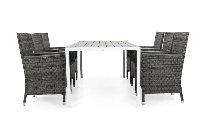 Tunis Matgrupp Utomhus 205 + 6 Thor Fåtölj Lyx m Armstöd - Vit/Grå/Aintwood - Utemöbler & utemiljö - Utegrupp - Matgrupp utomhus