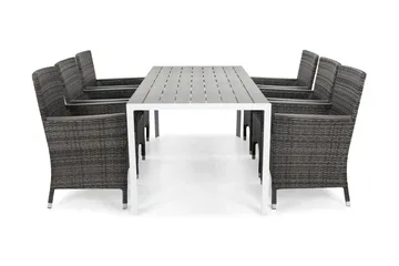 Tunis Matgrupp Utomhus 205 + 6 Thor Fåtölj Lyx m Armstöd - Vit/Grå/Aintwood - Utemöbler & utemiljö - Utegrupp - Matgrupp utomhus