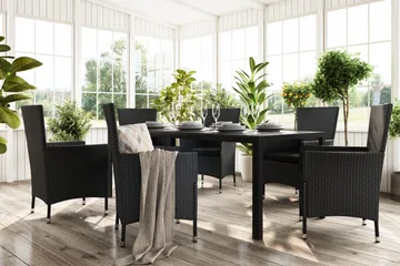 Tunis Matgrupp Utomhus 205 + 6 Thor Fåtölj - Svart/Svart - Utemöbler & utemiljö - Utegrupp - Matgrupp utomhus