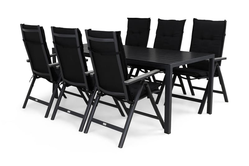 Tunis Matgrupp Utomhus 205x90 + 6 Monaco Light Positionsstol m Dyna, Svart/Grå