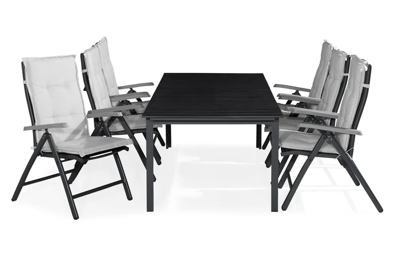 Tunis Matgrupp Utomhus 205x90 + 6 Monaco Lyx Positionsstol m Dyna, Svart/Grå/Offwhite
