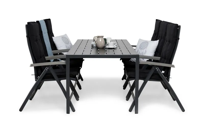 Tunis Matgrupp Utomhus 205x90 + 6 Monaco Lyx Positionsstol m Dyna, Svart/Grå