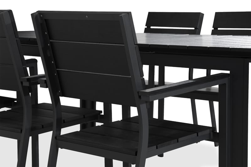 Tunis Matgrupp Utomhus 205x90 + 6 Stapelstolar - Svart - Utemöbler & utemiljö - Utegrupp - Matgrupp utomhus