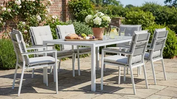 Tunis Matgrupp Utomhus 205x90 + 6 Tunis Stapelstol m Dyna - Vit/Grå/Offwhite - Utemöbler & utemiljö - Utegrupp - Matgrupp utomhus