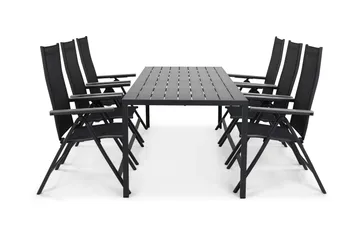 Tunis Matgrupp Utomhus 205x90 cm + 6 Monaco Positionsstol - Svart/Grå - Utemöbler & utemiljö - Utegrupp - Matgrupp utomhus
