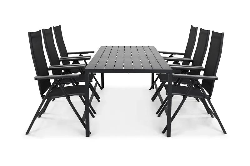 Tunis Matgrupp Utomhus 205x90 cm + 6 Monaco Positionsstol - Svart/Grå - Utemöbler & utemiljö - Utegrupp - Matgrupp utomhus