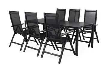 Tunis Matgrupp Utomhus 205x90 cm + 6 Monaco Positionsstol - Svart/Grå - Utemöbler & utemiljö - Utegrupp - Matgrupp utomhus
