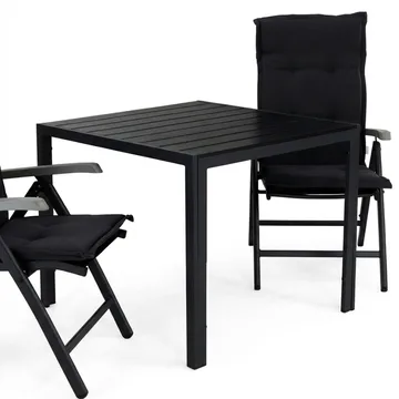 Tunis Matgrupp Utomhus 90 + 2 Monaco Lyx Positionsstol m Dyna - Svart/Svart/Grå - Utemöbler & utemiljö - Utegrupp - Matgrupp utomhus