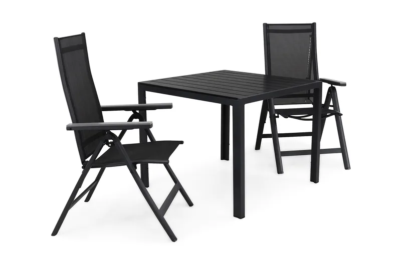 Tunis Matgrupp Utomhus 90 + 2 Monaco Positionsstol - Svart/Svart/Grå - Utemöbler & utemiljö - Utegrupp - Matgrupp utomhus