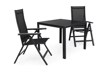 Tunis Matgrupp Utomhus 90 + 2 Monaco Positionsstol - Svart/Svart/Grå - Utemöbler & utemiljö - Utegrupp - Matgrupp utomhus