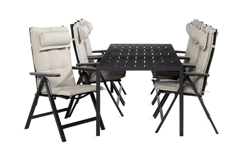 Tunis Matgrupp Utomhus 90x205 + 6 Monaco Light Stol m Dyna - Svart/Grå/Offwhite - Utemöbler & utemiljö - Utegrupp - Matgrupp utomhus