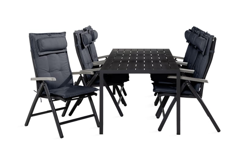 Tunis Matgrupp Utomhus 90x205 + 6 Monaco Positionsstol m Dyna, Svart/Grå