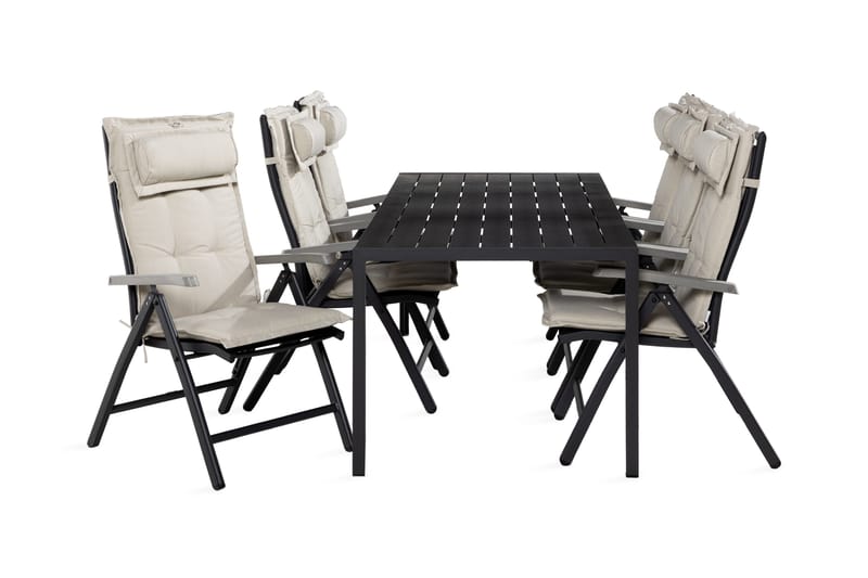 Tunis Matgrupp Utomhus 90x205 + 6 Monaco Positionsstol m Dyna, Svart/Grå/Offwhite