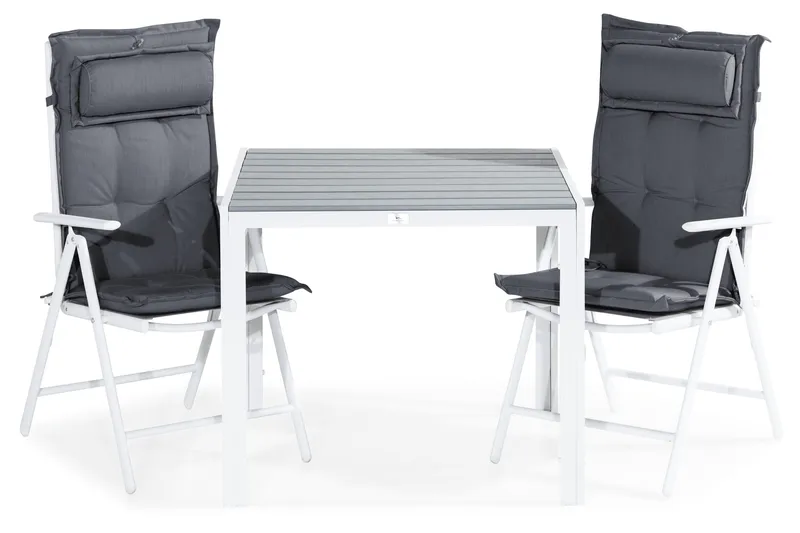 Tunis Matgrupp Utomhus 90x90 + 2 Maggie Positionsstol m Dyna, Vit/Grå