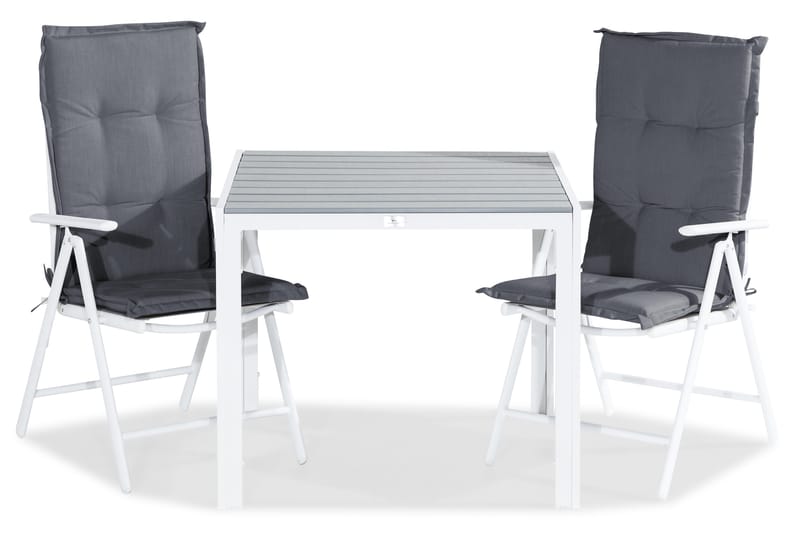 Tunis Matgrupp Utomhus 90x90 + 2 Maggie Positionsstol m Dyna, Vit/Grå