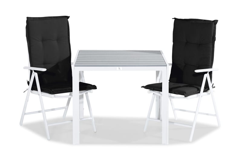 Tunis Matgrupp Utomhus 90x90 + 2 Maggie Positionsstol m Dyna, Vit/Grå/Svart