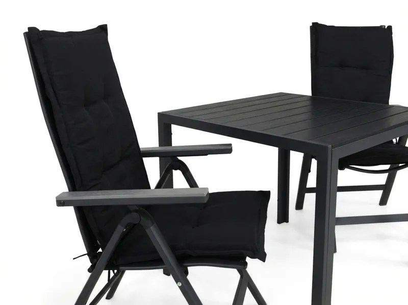 Tunis Matgrupp Utomhus 90x90 + 2 Monaco Light Positionsstol m Dyna - Svart/Grå - Utemöbler & utemiljö - Utegrupp - Matgrupp utomhus