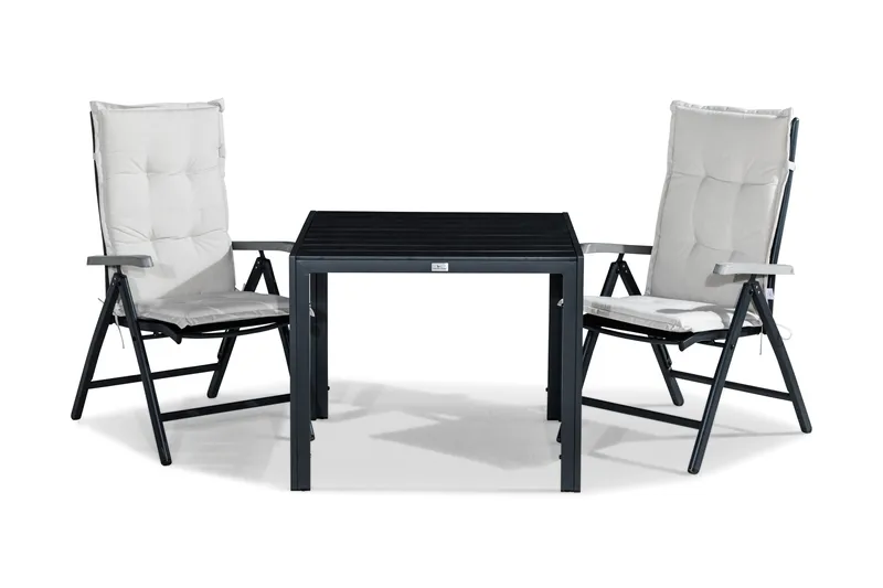 Tunis Matgrupp Utomhus 90x90 + 2 Monaco Lyx Positionsstol m Dyna - Svart/Grå/Offwhite - Utemöbler & utemiljö - Utegrupp - Matgrupp utomhus