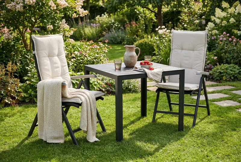 Tunis Matgrupp Utomhus 90x90 + 2 Monaco Lyx Positionsstol m Dyna - Svart/Grå/Offwhite - Utemöbler & utemiljö - Utegrupp - Matgrupp utomhus