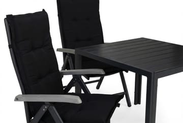 Tunis Matgrupp Utomhus 90x90 + 2 Monaco Lyx Positionsstol m Dyna - Svart/Grå - Utemöbler & utemiljö - Utegrupp - Matgrupp utomhus