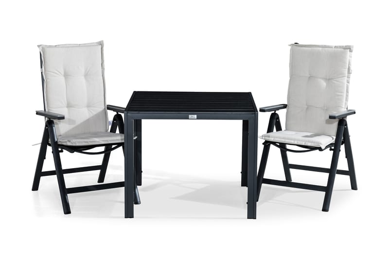 Tunis Matgrupp Utomhus 90x90 + 2 Monaco Positionsstol m Dyna, Svart/Grå/Offwhite