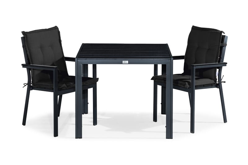 Tunis Matgrupp Utomhus 90x90 + 2 Stapelstolar m Dyna, Svart