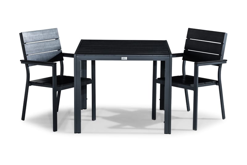 Tunis Matgrupp Utomhus 90x90 + 2 Stapelstolar, Svart