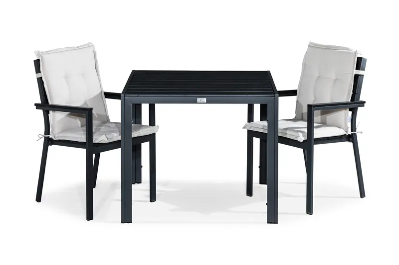 Tunis Matgrupp Utomhus 90x90 + 2 Tunis Stapelstol m Dyna, Svart/Offwhite