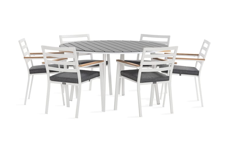 Tunis Matgrupp Utomhus Rund 140 cm + 6 Oliver Matstol, Alu/Vit