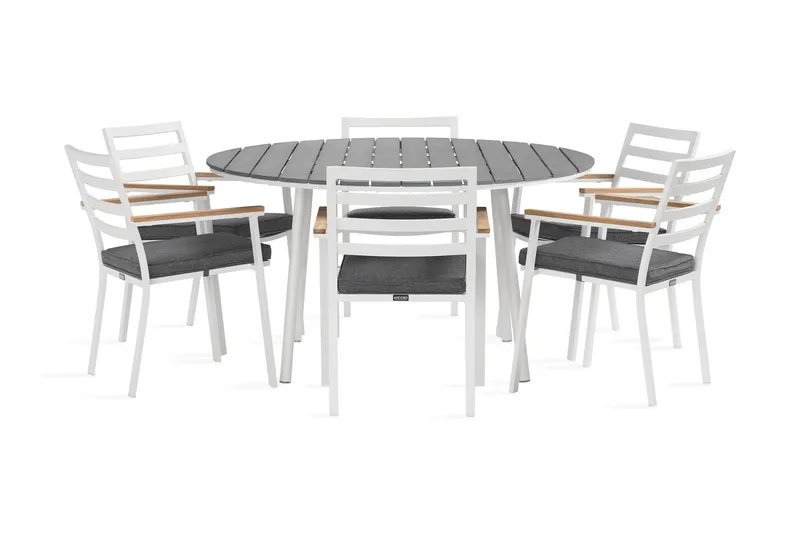 Tunis Matgrupp Utomhus Rund 140 cm + 6 Oliver Matstol - Alu/Vit - Utemöbler & utemiljö - Utegrupp - Matgrupp utomhus