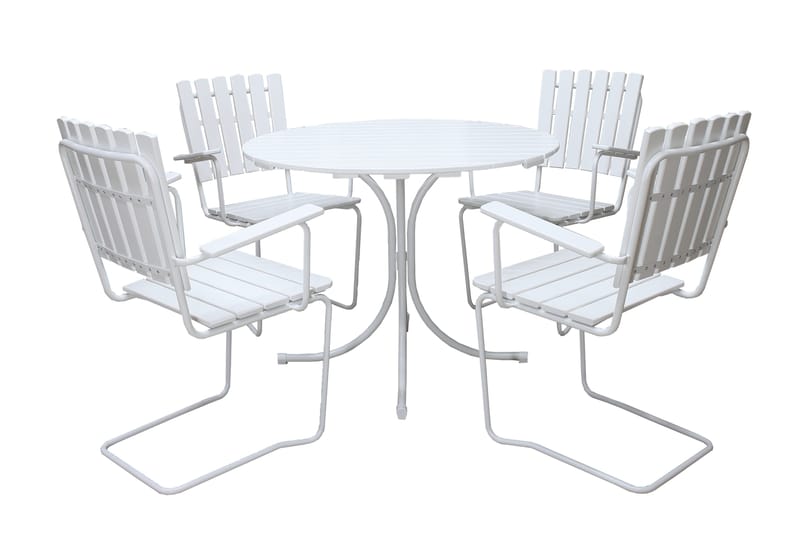 Vaxholm Matgrupp Utomhus Rund 100 cm + 4 Utestolar Vit