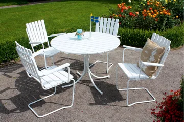 Vaxholm Matgrupp Utomhus Rund 100 cm + 4 Utestolar Vit - Utemöbler & utemiljö - Utegrupp - Matgrupp utomhus