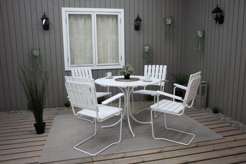 Vaxholm Matgrupp Utomhus Rund 100 cm + 4 Utestolar Vit - Utemöbler & utemiljö - Utegrupp - Matgrupp utomhus