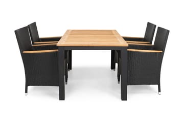 Vegas Las Matgrupp Utomhus 152-210 + 4 Thor Fåtölj m Armstöd - Svart|Teak|Svart|Teak - Utemöbler & utemiljö - Utegrupp - Matgrupp utomhus