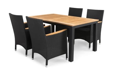 Vegas Las Matgrupp Utomhus 152-210 + 4 Thor Fåtölj m Armstöd - Svart|Teak|Svart|Teak - Utemöbler & utemiljö - Utegrupp - Matgrupp utomhus
