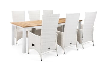 Vegas Las Matgrupp Utomhus 220-280 + 6 Jenny Ställbar Fåtölj - Teak|Vit - Utemöbler & utemiljö - Utegrupp - Matgrupp utomhus