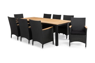 Vegas Las Matgrupp Utomhus 220-280 + 8 Thor Lyx Fåtölj m Armstöd - Inkl Dyna Svart|Teak - Utemöbler & utemiljö - Utegrupp - Matgrupp utomhus