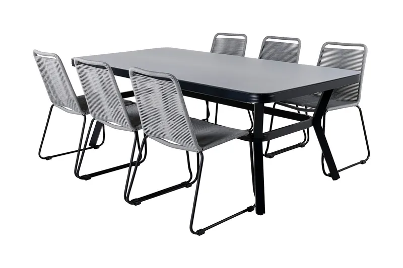 Virya Matgrupp 200cm + 6 Lindos Matstolar Svart/natur - Svart/Natur - Utemöbler & utemiljö - Utegrupp - Matgrupp utomhus