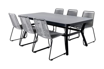 Virya Matgrupp 200cm + 6 Lindos Matstolar Svart/natur - Svart/Natur - Utemöbler & utemiljö - Utegrupp - Matgrupp utomhus