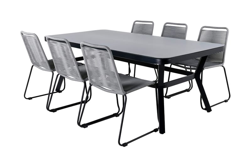 Virya Matgrupp 200cm + 6 Lindos Matstolar Svart/natur - Svart/Natur - Utemöbler & utemiljö - Utegrupp - Matgrupp utomhus