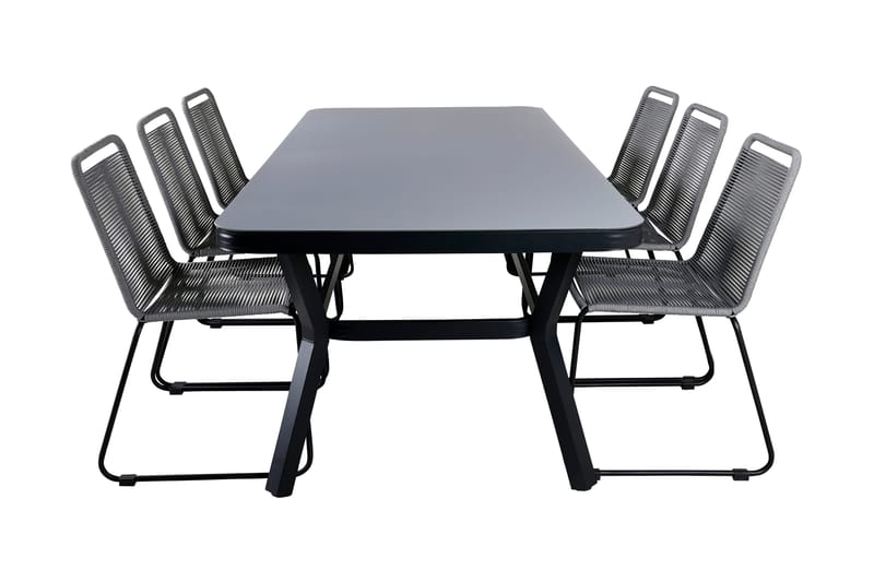 Virya Matgrupp 200cm + 6 Lindos Matstolar Svart/natur, Svart/Natur