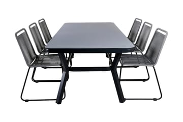 Virya Matgrupp 200cm + 6 Lindos Matstolar Svart/natur - Svart/Natur - Utemöbler & utemiljö - Utegrupp - Matgrupp utomhus