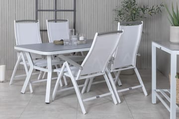 Virya Matgrupp Utomhus 160cm + 4 Albany Positionsstolar - Vit/Grå - Utemöbler & utemiljö - Utegrupp - Matgrupp utomhus