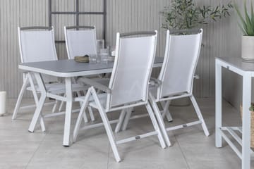 Virya Matgrupp Utomhus 160cm + 4 Albany Positionsstolar - Vit/Grå - Utemöbler & utemiljö - Utegrupp - Matgrupp utomhus